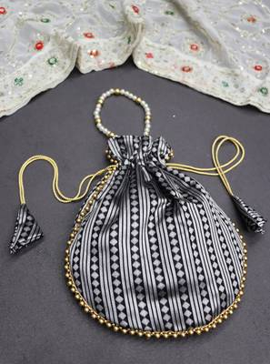 Black jacquard silk designer batwa with pearl handle 2