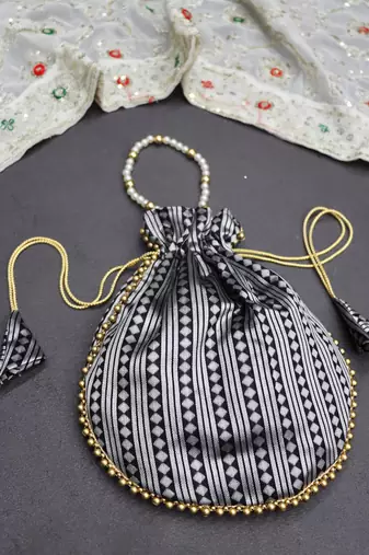 Black jacquard silk designer batwa with pearl handle