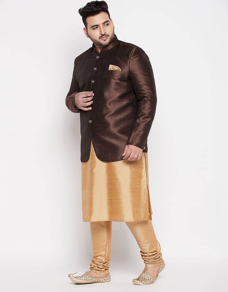 rose gold and coffee silk blend ethnic combo set