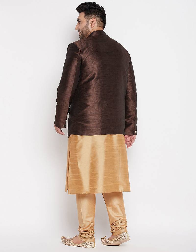 rose gold and coffee silk blend ethnic combo set