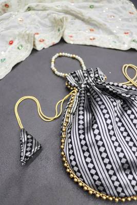 Black jacquard silk designer batwa with pearl handle 3