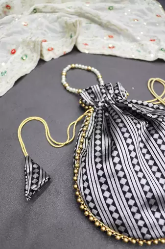 Black jacquard silk designer batwa with pearl handle