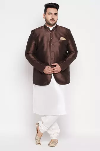 white and coffee silk blend ethnic combo set