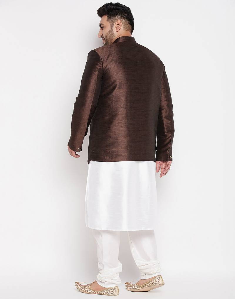 white and coffee silk blend ethnic combo set