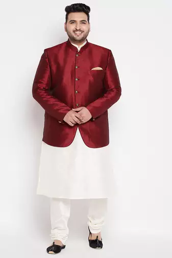 cream and maroon silk blend ethnic combo set