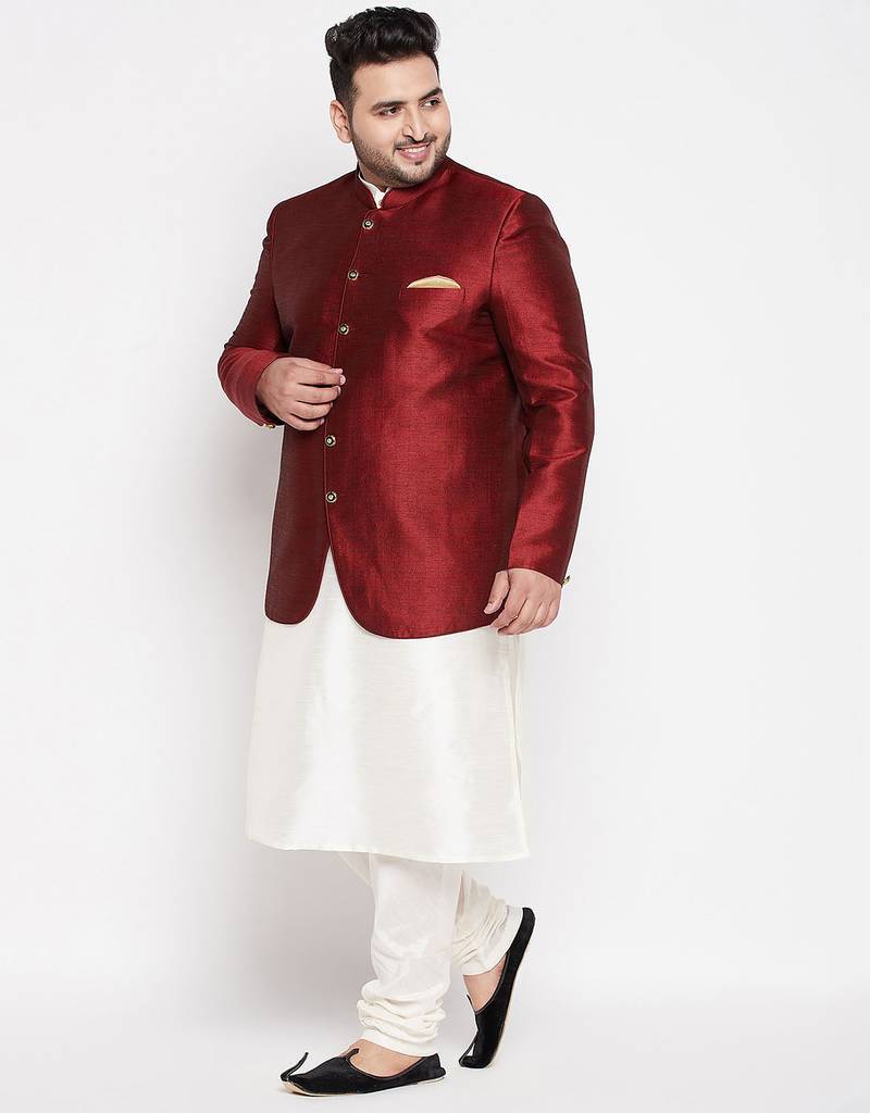 cream and maroon silk blend ethnic combo set