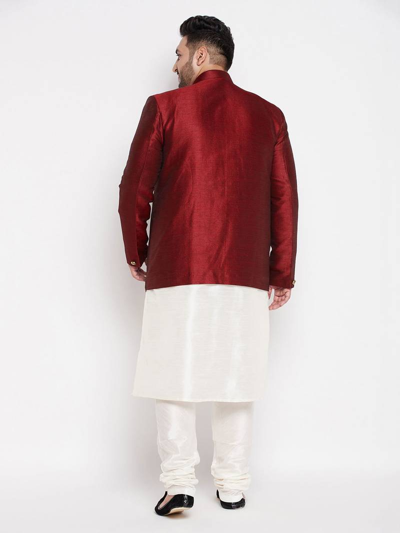 cream and maroon silk blend ethnic combo set