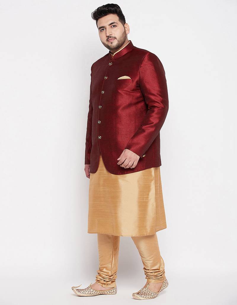 rose gold and maroon silk blend ethnic combo set