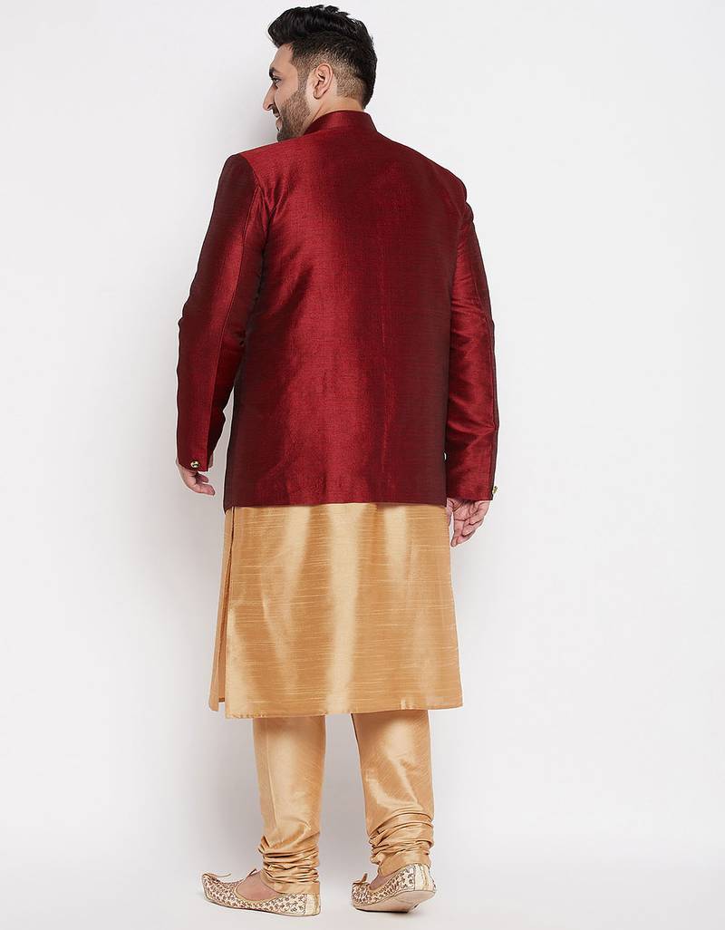 rose gold and maroon silk blend ethnic combo set