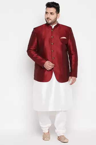white and maroon silk blend ethnic combo set