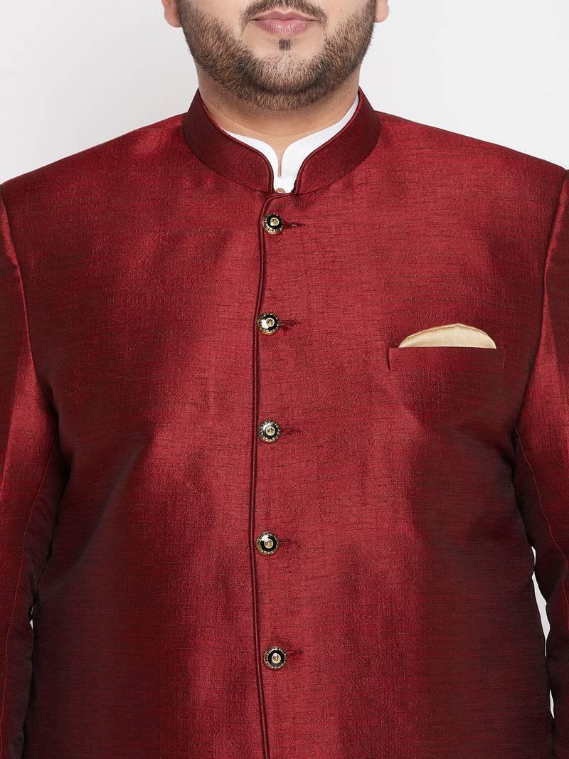 white and maroon silk blend ethnic combo set