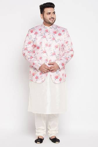 White silk blend ethnic combo set