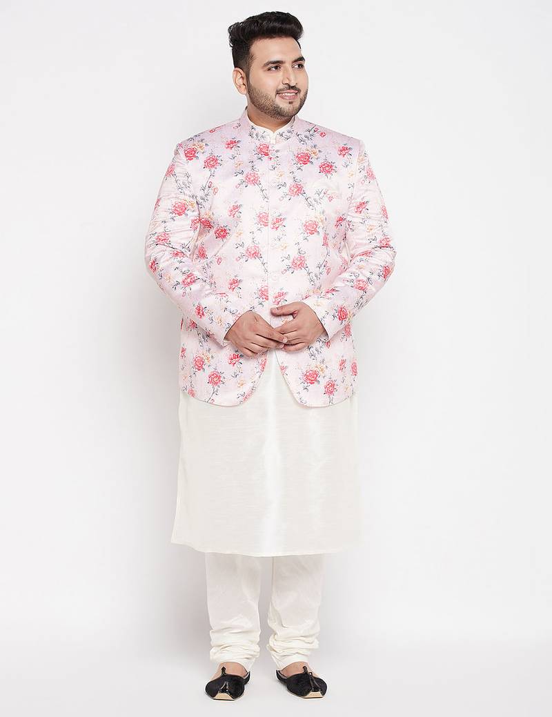 White silk blend ethnic combo set