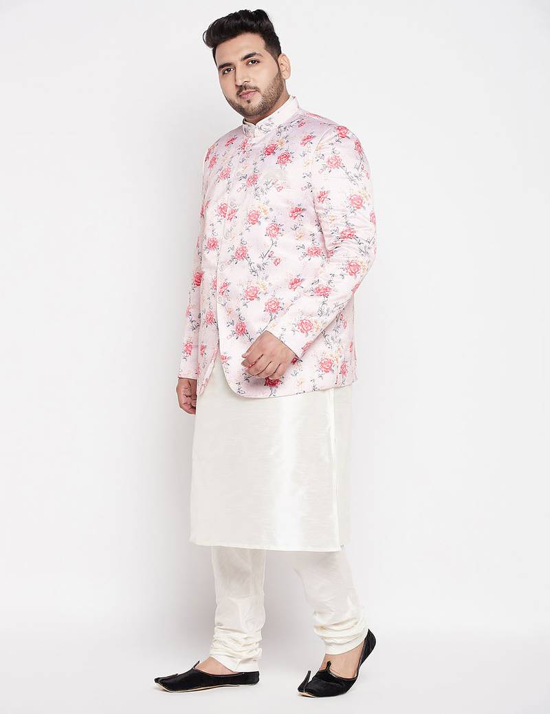 White silk blend ethnic combo set