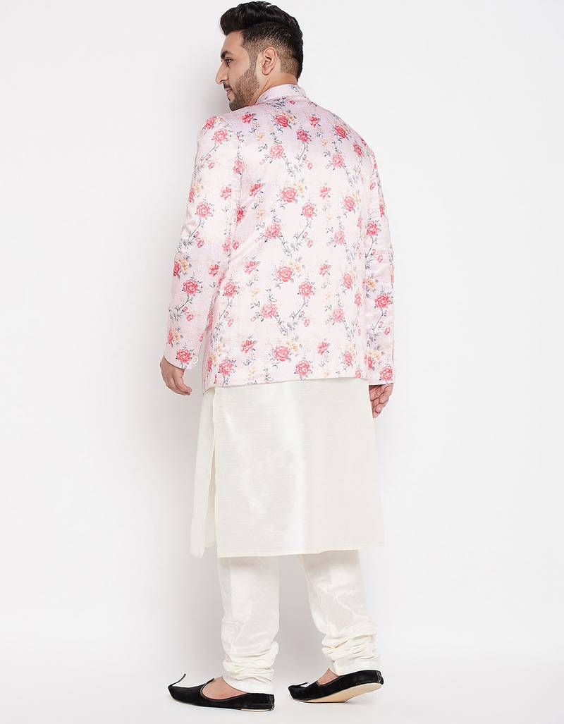 White silk blend ethnic combo set