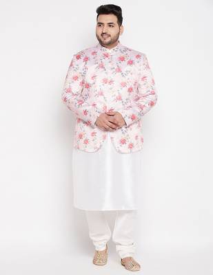 peach and white silk blend ethnic combo set 1