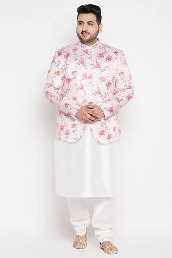 peach and white silk blend ethnic combo set