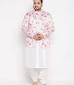 peach and white silk blend ethnic combo set