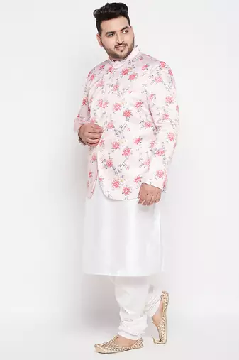 peach and white silk blend ethnic combo set