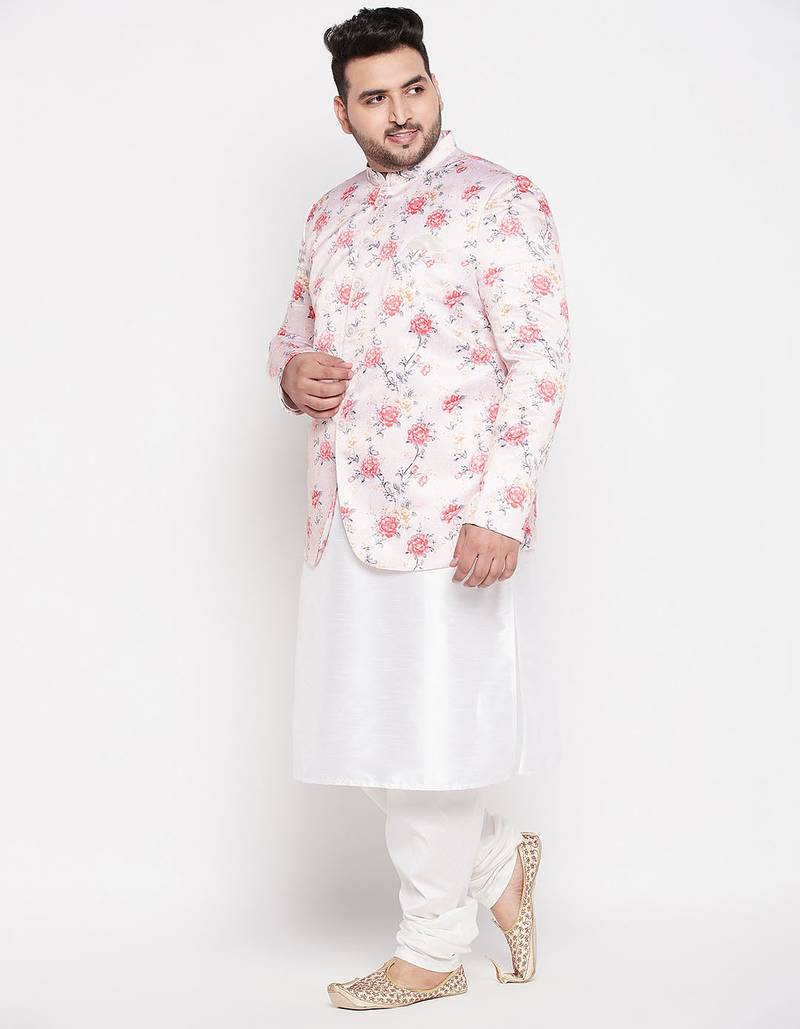 peach and white silk blend ethnic combo set