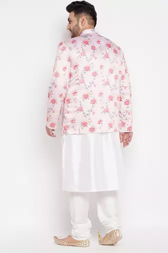 peach and white silk blend ethnic combo set