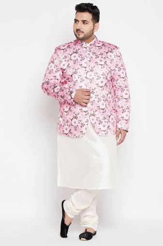 pink and cream silk blend ethnic combo set