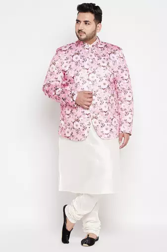 pink and cream silk blend ethnic combo set