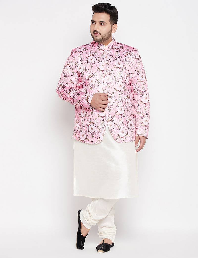 pink and cream silk blend ethnic combo set