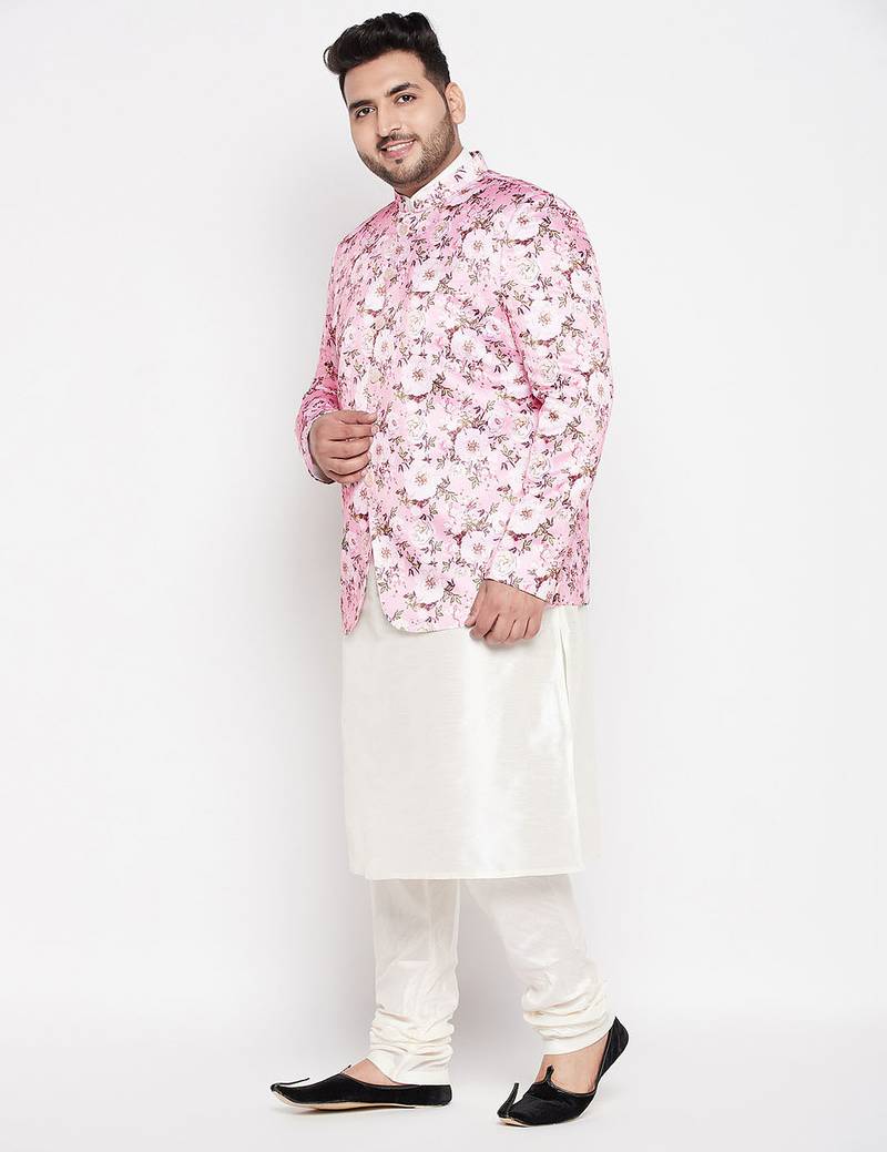 pink and cream silk blend ethnic combo set