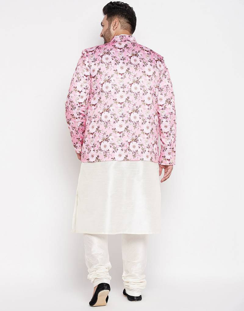 pink and cream silk blend ethnic combo set