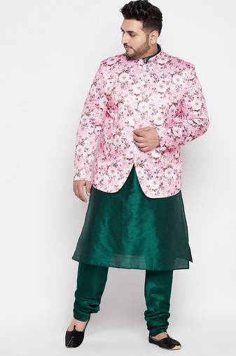 pink and green silk blend ethnic combo set