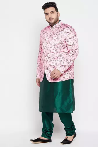 pink and green silk blend ethnic combo set