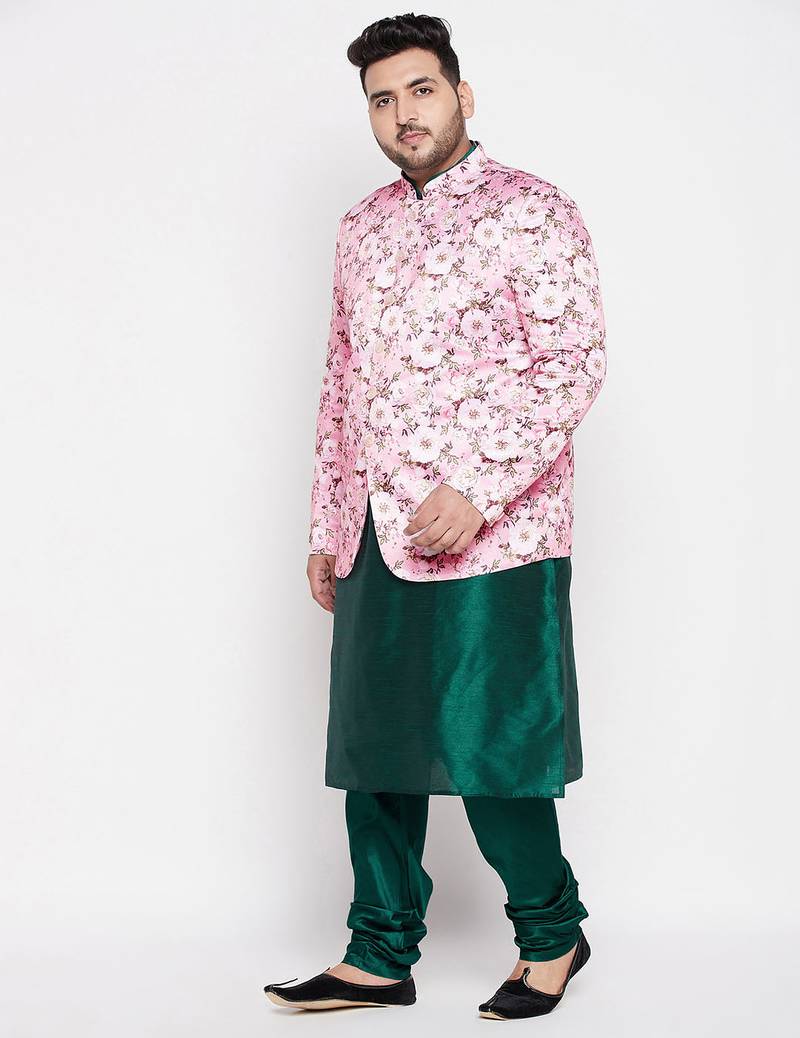 pink and green silk blend ethnic combo set