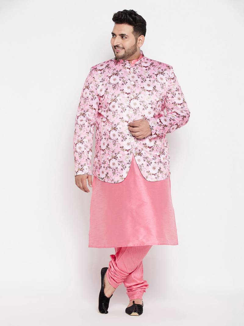 pink silk blend ethnic combo set