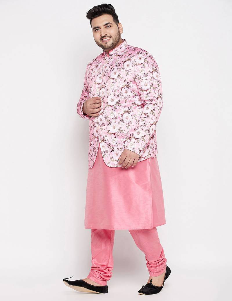 pink silk blend ethnic combo set