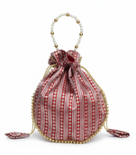 Red jacquard silk designer batwa with pearl handle