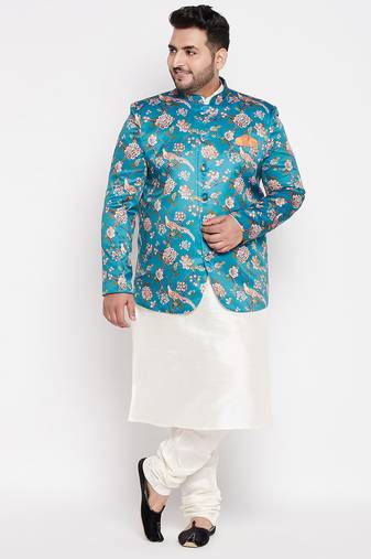 turquoise blue and cream silk blend ethnic combo set