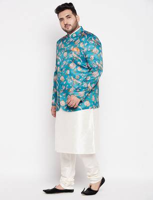 turquoise blue and cream silk blend ethnic combo set 2