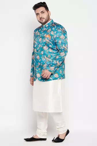 turquoise blue and cream silk blend ethnic combo set