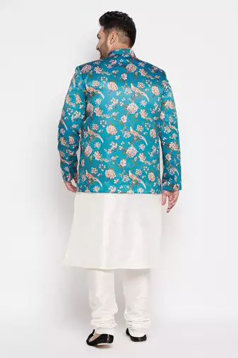 turquoise blue and cream silk blend ethnic combo set