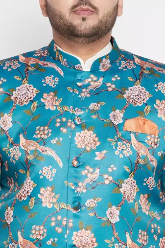 turquoise blue and cream silk blend ethnic combo set