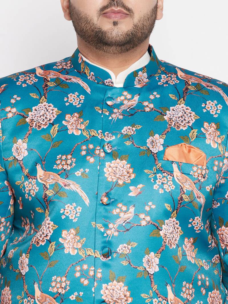 turquoise blue and cream silk blend ethnic combo set