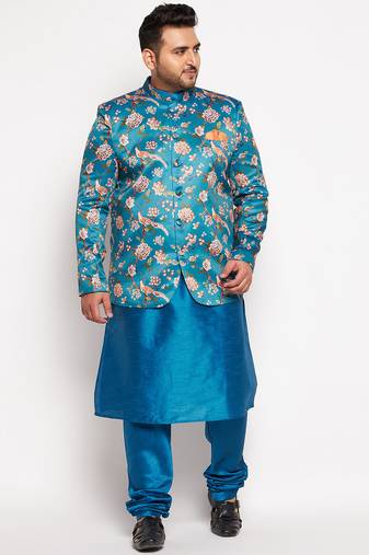 turquoise blue silk blend ethnic combo set