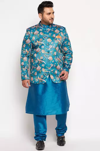 turquoise blue silk blend ethnic combo set