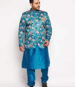 turquoise blue silk blend ethnic combo set