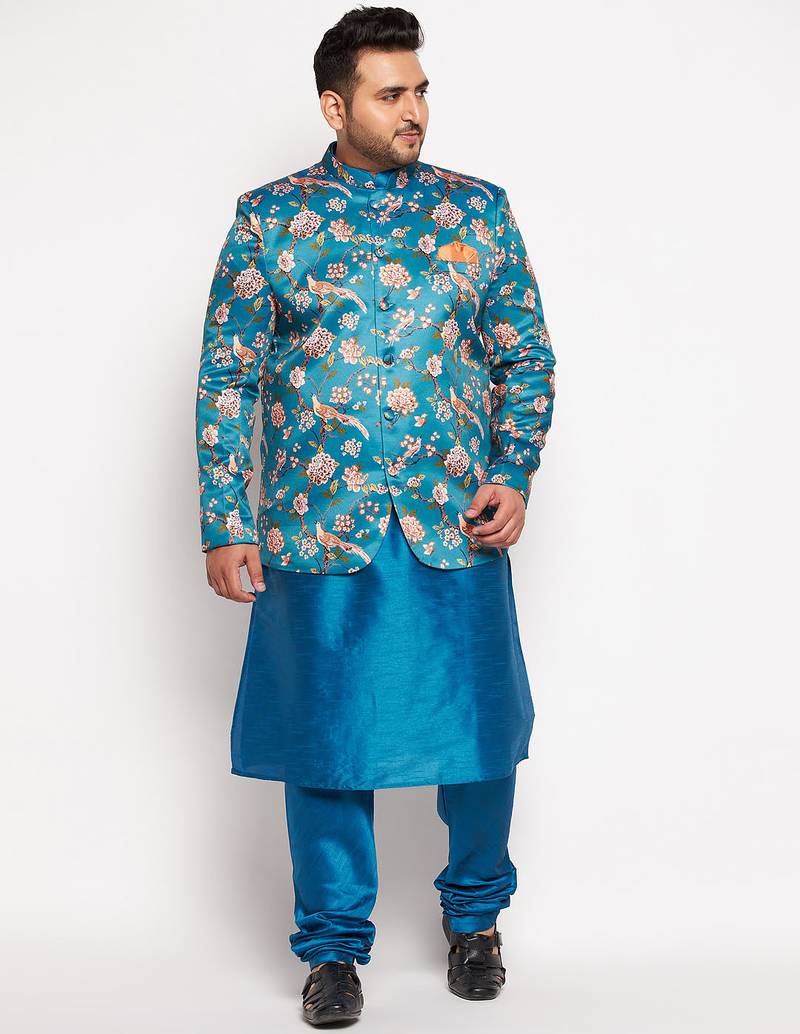 turquoise blue silk blend ethnic combo set