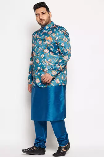 turquoise blue silk blend ethnic combo set