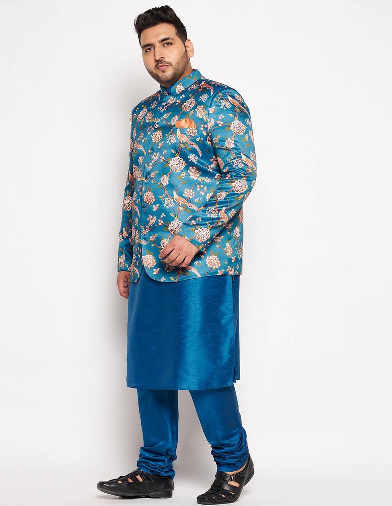 turquoise blue silk blend ethnic combo set