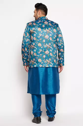 turquoise blue silk blend ethnic combo set