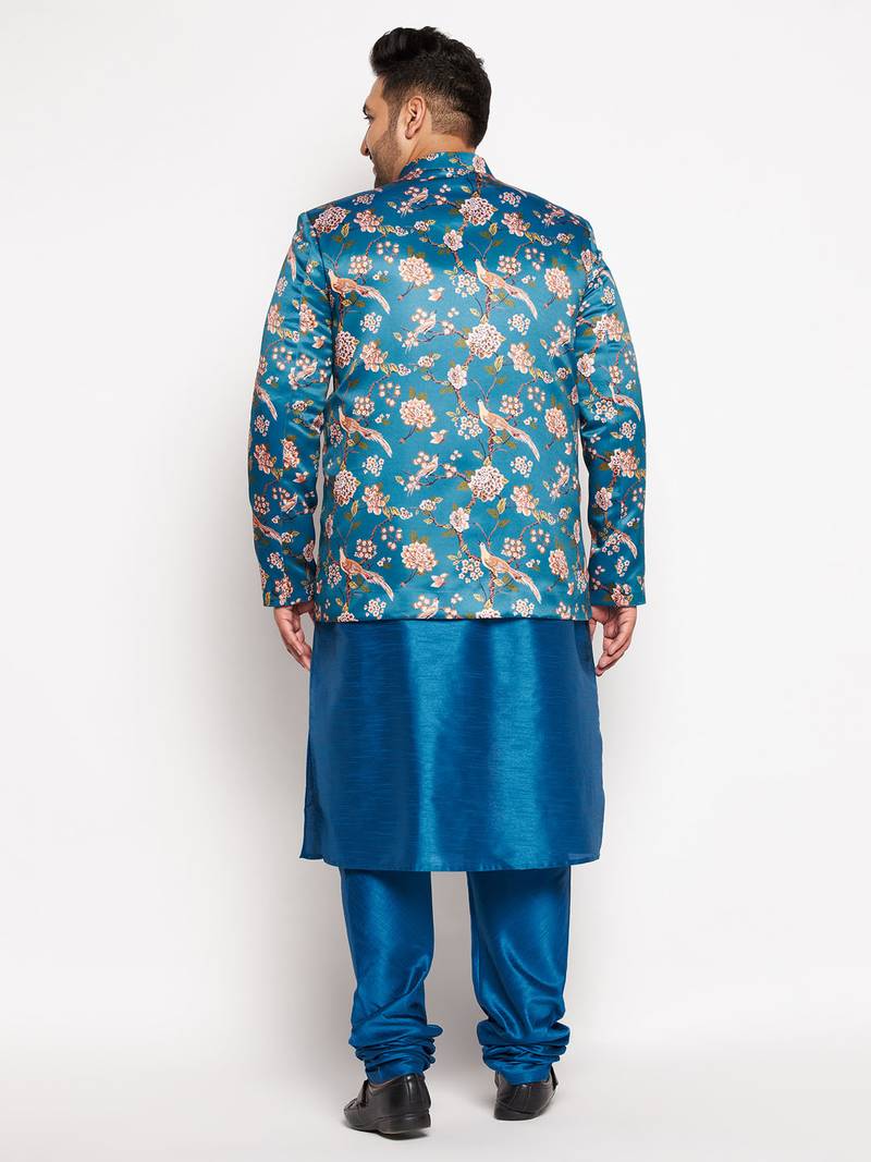 turquoise blue silk blend ethnic combo set